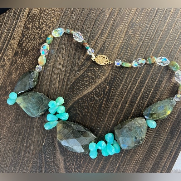 Faceted Labradorite & Chalcedony Stones w/AB Bead Necklace D10 - Picture 5 of 6